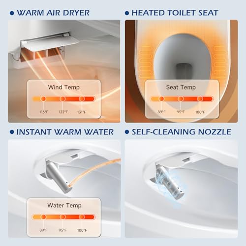 Image of GAICOM Electric Bidet Toilet Seat Elongated, Smart Heated Toilet Seat with Instant Warm Water, Warm Air Dryer, Front & Rear Wash, Remote Control, Soft Close, Self-Cleaning Nozzle, Night Light