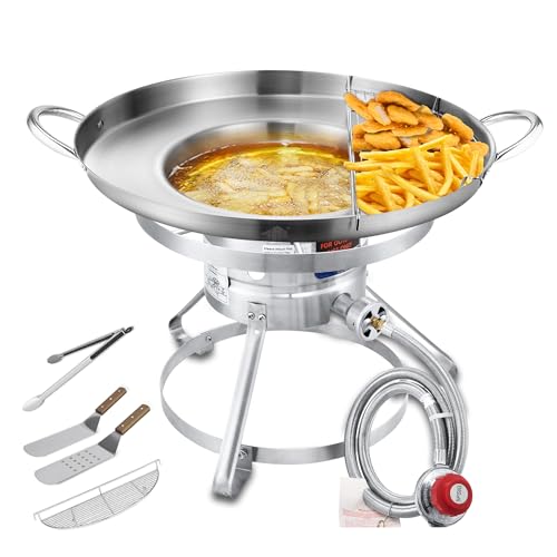 ARC 37000 BTU Stainless Steel Single Burner Propane Stove with Rust-proof Hose & Adjustable Reg and 23 Inches Heavy Duty Mexican Discada Disc Cooker, Great for frying and tortillas