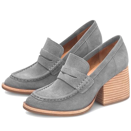 Image of MOOMMO Women Chunky Platform Loafers Pumps Round Closed Toe Slip On Penny Loafers Suede Block High Heels Oxford Shoes Formal Classic Thick Heel Dress Loafer Office Ladies Vintage Comfort 4-11 M US