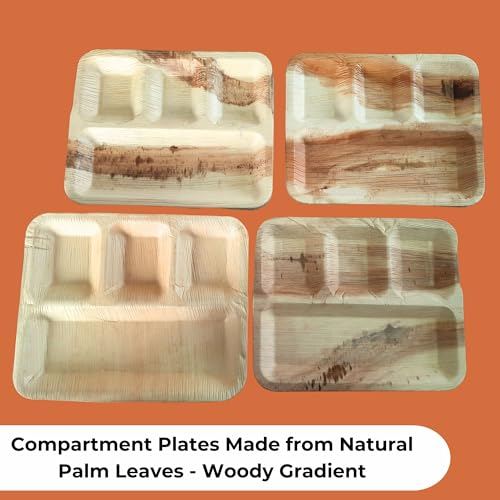 Eco-Friendly Palm Leaf Compartment Plates (50 Count) - Sustainable Option for Lunch, Picnics, and Birthdays