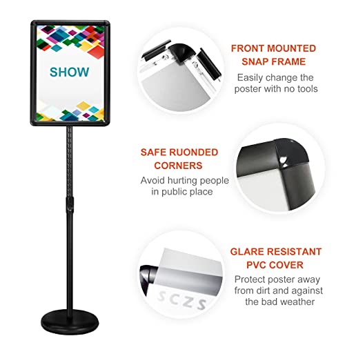 Sczs Floor Sign Stand Adjustable Pedestal Sign Holder Stand, Poster Stand Aluminum Snap Open Frame For 8.5X11 Inches With Heavy Round Base, Both Vertical And Horizontal Sign Displayed (8.5X11Inches( Black,6Pack)) #TOP3