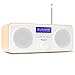 Produktbild Audizio Novara - DAB Plus Radio, UKW Radio, Digitalradio mit Kopfhöreranschluss, Alarm Radiowecker, Snooze, 20 Speicherplätze, DAB Küchenradio, Stereo Kompaktanlage mit Display - Weiß Holz