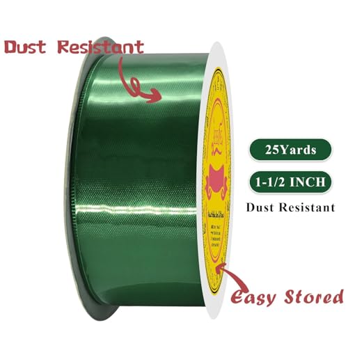 Image of Double Face Forest Green Satin Ribbon 1-1 /2 inch X 25 Yards Polyester Forest Green Ribbon for Gift Wrapping Very Suitable for Weddings Party Hair Bow Invitation Decorations and More