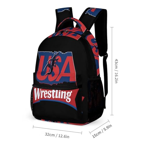 U.S.A And Wresting 3 PCS Backpack Set Casual Daypack with Insulated Lunch Bag & Pencil Case2