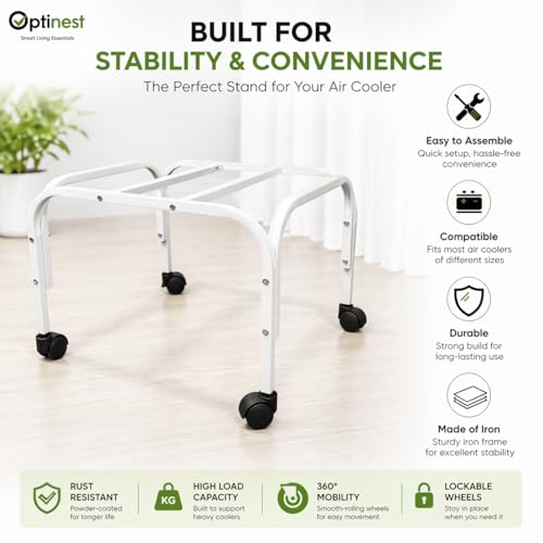 Image of Heavy-Duty Metal Cooler Stand with Wheels for Home & Outdoor Use | Rust-Resistant Trolley | 4 Smooth Rolling Non-Locking Wheels | 100kg Load Capacity | Movable Cooler Base Stand (White)