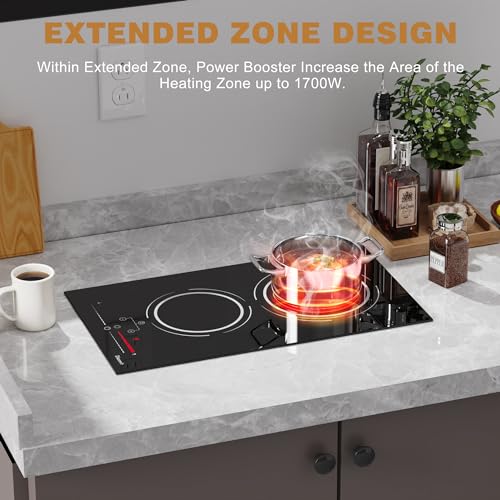Disaenvir Electric Cooktop in Ceramic Dual Ring, 2 Burner Plug in Portable Electric Hob 2800W, 30cm Built-in & Countertop Stove Top with Extended Zone, Slide Control & Touch Control, Safety Lock - Image 4