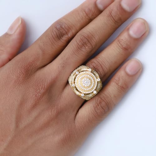 Men Wedding Engagement Circle Cluster Band Round Cut Lab Created Moissanite & Lab Grown Diamond King Crown Ring In 925 Sterling Silver 10K & 14K Solid Gold Jewelry Gift For Him 3 Cttw4