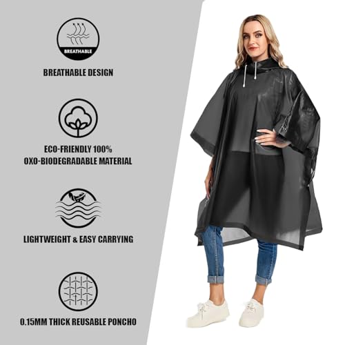 Image of ORILEY EVA Raincoat Poncho 70 GSM with Adjustable Hood Full Sleeves Knee Length Unisex Universal Size Water Resistant Outdoor Rainwear for Bike Riders Men and Women (Pack of 1, Black)