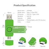 LEIZHAN USB Stick Type C Memory Stick 128 GB Flash Drive OTG (On The Go) 2 w 1 pamięć USB C do smartfonów typu C i MacBook (128 GB, zielony)