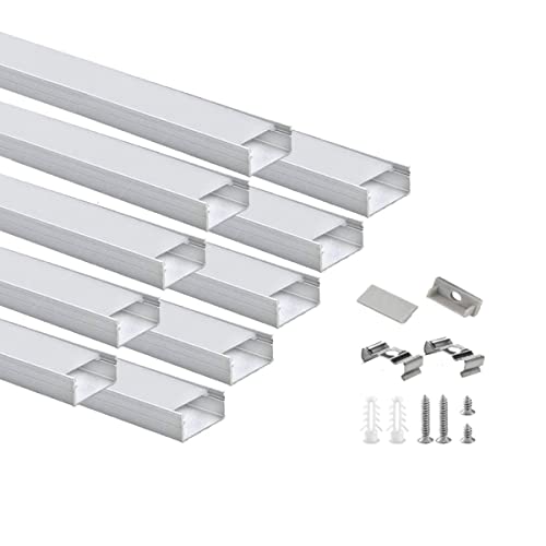 Besseto LED Profil 10 x 1m, U Form Streifen Licht Diffusor Profil Kanal mit milchiger Abdeckung,Endkappen und Montagehalterung,Aluprofil LED Streifen