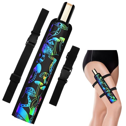 Cosblank Éventail d'été pliable avec ceinture de taille pour fête sur la cuisse (holographique brillant, style champignon)