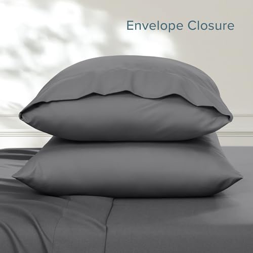 Image of Bare Home Microfiber Pillow Cases - Standard Size Set of 2 - Cooling Pillowcases - Double Brushed - Easy Care - Envelope Closure (Standard Pillowcase Set of 2, Grey)