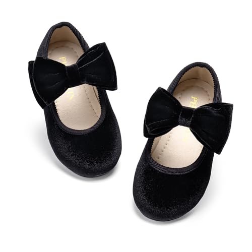 Image of PHIRAMIN Toddler Flower Girl Glitter Dress Shoes Little Girl Ballet Flats Bow Wedding Party