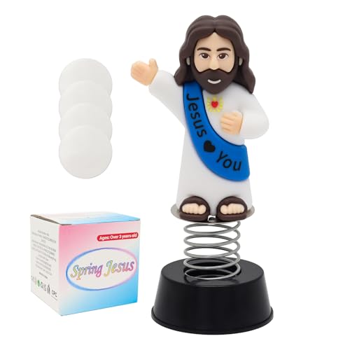 Yelakey Dashboard Jesus Dancer Blue Jesus Bobblehead with Smile Face Blessing You Car Accessory with Sticky Pad for Christian Drivers Religious Believers Home Decoration