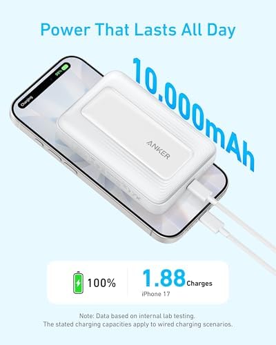 Anker Zolo Magnetic Power Bank, Compact 10,000mAh Wireless Portable Charger with 30W Max Fast Charging, Skin-Friendly and Durable Battery Pack, for iPhone 16/15/14 Series, AirPods, and More