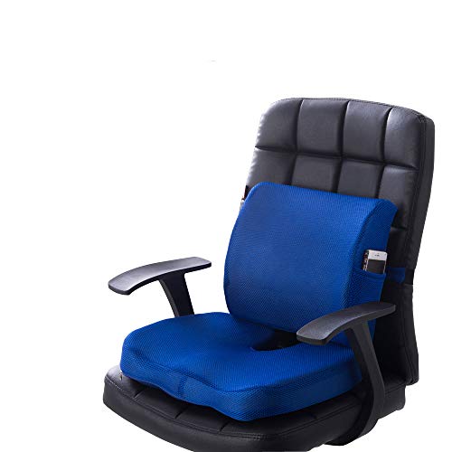 Los cojines del asiento de espuma de memoria y el apoyo lumbar brindan alivio para el dolor de espalda Sciatica Tailbone Coccyx Almohada de asiento ortopédica para silla de oficina Sofá azul