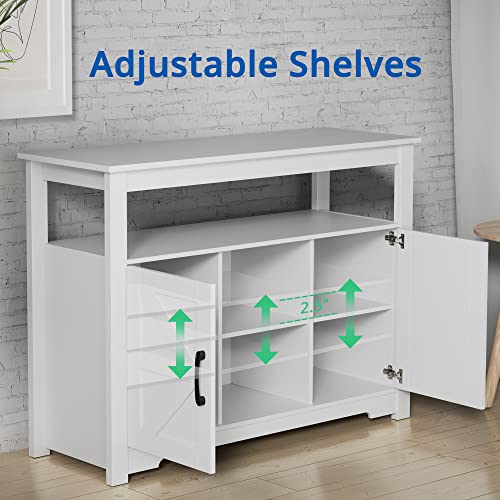 Cozy Castle Farmhouse Kitchen Buffet Storage Cabinet With Doors And Adjustable Shelves, Buffet Table Sideboard, Accent Liquor Coffee Bar Cabinet For Kitchen, Living Room, Entryway, Dining Room, White #TOP6