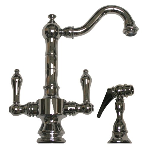 Whitehaus WHKSDTLV3-8204-POCH Vintage-3 6 3/16-Inch Dual Handle Bar with Short Swivel Spout, Lever Handles and Side Spray, Polished Chrome