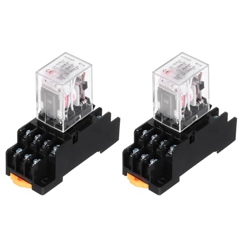 MECCANIXITY 2Pcs AC 24V Electromagnetic Power Relay, 14-Pin 3A Power Coil Relay with LED Indicator and Socket Base DPDT 4NO 4NC - MY4NJ for Industrial, Home Appliances and DIN Rail System