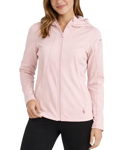 Spyder Womens Softshell Jacket - Wind and Water Resistant Grid Fleece Lined Hooded Womens Jacket For Outdoor Hiking, Size Large, Powder Pink