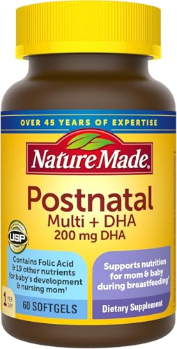 Nature Made Postnatal Multivitamin + DHA 200 mg, 60 Softgels, to Support Nursing Moms & Babies During Breastfeeding, Postnatal Vitamins & Nutrients Include Iron, Vitamin D3, Calcium, Iodine