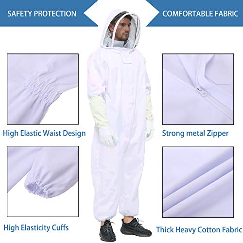 Professional Beekeeping Suit Outfit Apiarist Beekeeping Jacket with Gloves&Ventilated Hood Beekeeper Hat with Netting Protection for Backyard Professional and Beginner Beekeepers-XL - Thumbnail 6