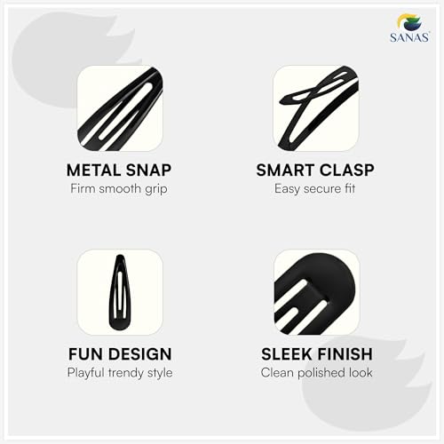 Image of Sanas Tic Tac Hair Clips For Women (30 Pcs) Black Metal Tic Tac Hair Clips, Snap Hair Clip For Women & Girls Strong Snap Lock Hair Pins For Styling, Everyday Hair Accessories For Kids (Black) (30 Pcs)