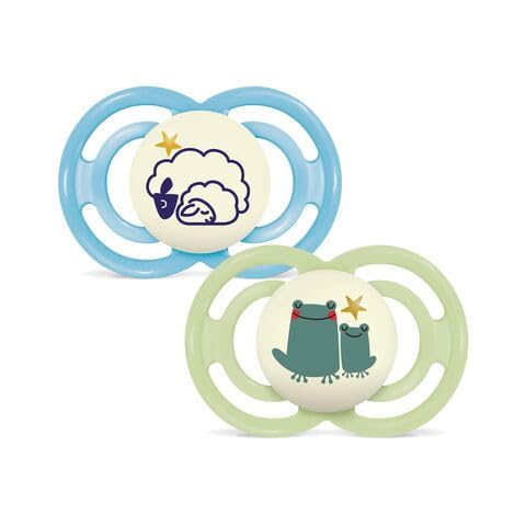 MAM Perfect Night Confezione Doppia Succhietto 16+ Mesi (Set da 2), Ciuccio MAM 16 36 mesi silicone che si illumina al buio, Kit da 2 accessori neonato per lo sviluppo orale con porta ciuccio, Verde