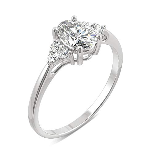 Charles & Colvard 14K White Gold Moissanite 7x5mm Oval Engagement Ring, 1.02cttw DEW2