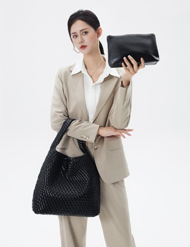 Bolso Tote tejido para mujer, de cuero vegano suave miniatura 3