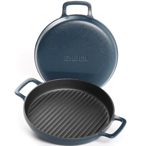 Ember Cookware Pre-Seasoned Cast Iron Grill Pan 26 cm | 10-Year Warranty | Heavy Duty Induction Cookware | Cast Iron Cookware | Non-Toxic Tandoor Grill Pan for Kebab, Vegetables & Sandwich | Blue Ember Cookware Pre-Seasoned Cast Iron Grill Pan 26 cm | 10-Year Warranty | Heavy Duty Induction Cookware | Cast Iron Cookware | Non-Toxic Tandoor Grill Pan for Kebab, Vegetables & Sandwich | Blue