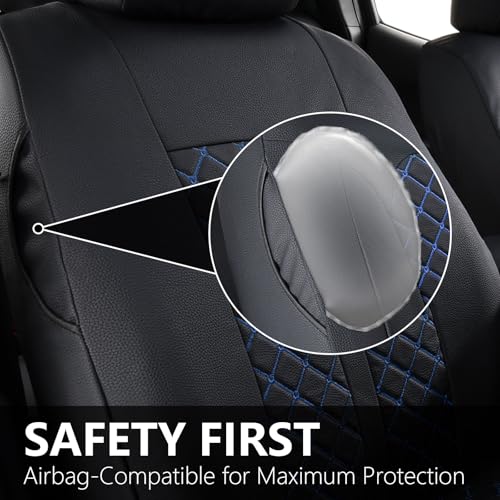 Image of Truckiipa Custom for 4th Gen Tacoma Seat Covers Front Pair, Waterproof Leather Seat Cushion Covers Fit for 2024 2025 2026 Toyota Tacoma Double Crew Cab, Front Pair, Black&Blue