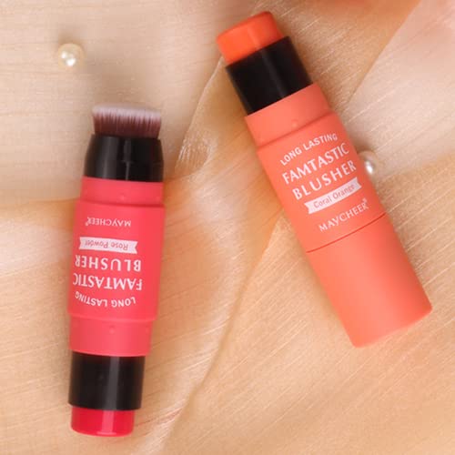 Ckfyahp Cream Blush Stick With Brush, 3 In 1 Makeup Stick For Cheeks, Lips And Eyes Lightweight Cheek Makeup Stick For Mature Skin, Long Lasting, Face Blush Cream Rose Pink #TOP5