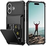Nvollnoe Compatible with iPhone 16 Case with Card Holder[Store 5 Cards] Dual Layer Heavy Duty Shockproof Wallet Case with Hidden Card Slot Large Storage Cover for Men&Women 6.1''(Black)