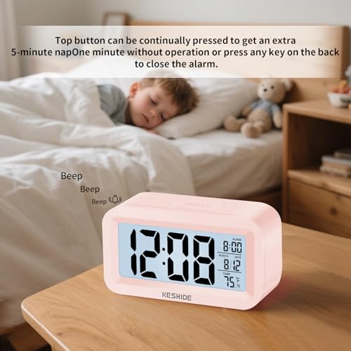 Image of Travel Digital Alarm Clock,Battery Operated with Backlight, Indoor Temperature, Desk Small Clock,Snooze Model,12 /24H Display for Bedrooms Heavy Sleepers Kids Travel Bathroom