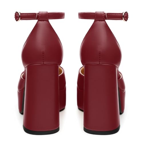 SKYSTERRY Women's Platform Heels 4.3-Inch High Block Chunky Square Closed Toe Pumps Ankle Strap Matte Dress Wedding Party Shoes4