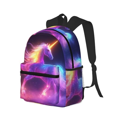 Lightweight Polyester Travel Hiking Backpack for Men Women, Rainbow Stars Nebula Galaxy Unicorn Bags, Large Capacity Anti-Theft Multipurpose Bookbag with USB Charging Port2