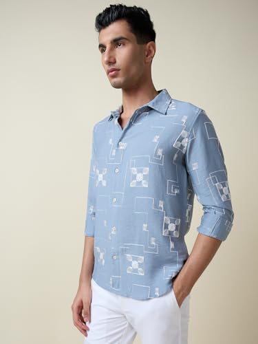 Image of Thomas Scott Mens Regular Fit Embroidered Full Sleeves Casual Shirt