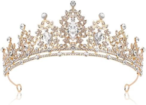 Gold Crown Tiara for Women Queen Crown Rhinestone Wedding Birthday Hair Accessories Costume Party Halloween Decor Prom Gifts (Gold White)