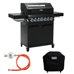 TAINO PLATINUM YAMARA DARK 4+2 Gasgrill Set Stahl 4 Brenner Keramik Sear-Burner Keramik Backburner Piezo-Zündung Abdeckhaube