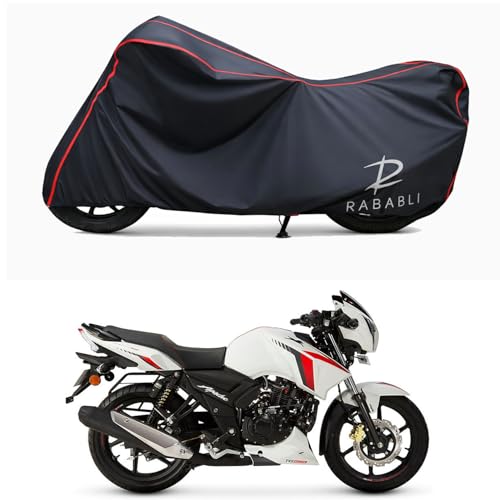 Image of Waterproof Bike Body Cover Compatible for | TVS Apache RTR 160 BS VI | Taffeta Fabric, Red Piping Design, Bottom Elastic Fit | Dustproof, Sun UV & Rain Protection for All Bikes