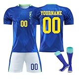 Brazil Football Kits for Kids, Personalised Football Shirt with Name Number, Training Shirts Shorts and Socks Set, Sports Outfit Custom Jersey Gifts for Boys and Men - Image 1
