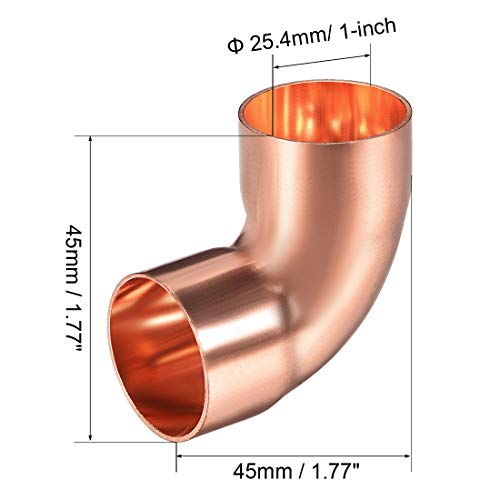 Uxcell 1-Inch(25.4Mm) Id 90 Degree Copper Elbow Short-Turn Copper Pipe Fitting Conector For Plumbing 1Mm Thick 2Pcs #TOP1