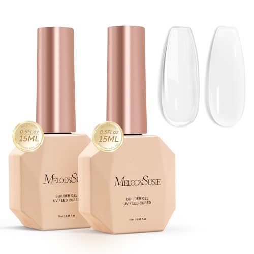 Image of MelodySusie 2PCS 15ML Clear Milky White Builder Nail Base Gel for Nails Thickening,Soak Off UV Extension Gel,Rhinestone Nail Glue in a Bottle for Nail Art Design Gift for Women