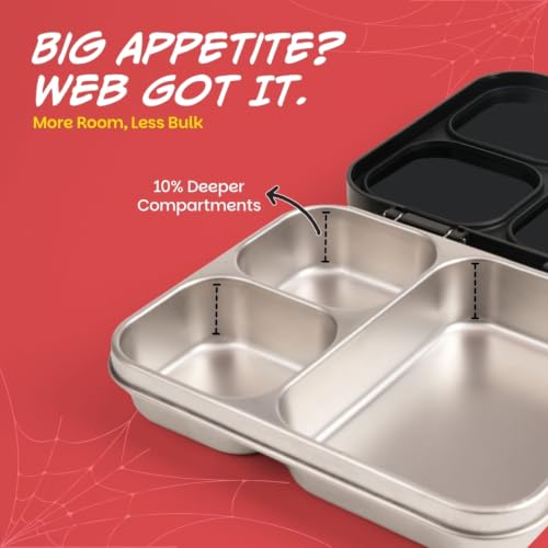 Image of Basil Bento Ace 3C Stainless Steel Lunch Box for Kids | 3 Compartment Leakproof Tiffin Box for Teens & Adults | BPA-Free, Easy-to-Open School Lunch Box | Sling Strike