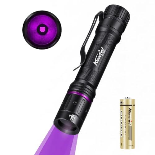 Alonefire P65 Linterna UV 3W 365nm Profesional Potente Ultravioleta Portátil Luz Negra Muy Pequeño Detector de Orina para Detección de Dinero, Escorpión, Minerales con Batería AAA