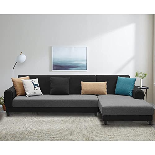 Image of Kraven RHS 6 Seater L Shape Sofa Set for Living Room (Grey Black Fabric)