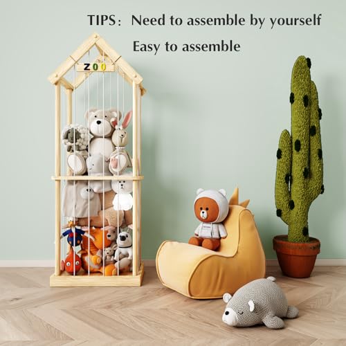 Eniffbaa Stuffed Animal Storage Stuffed Animal Zoo Wood Soft Toy Organizer Plush Toy Holder Nursery Room Organizer Zoo Cage Stuffed Animal Holder with Zoo Pattern Gift for Nursery Playroom
