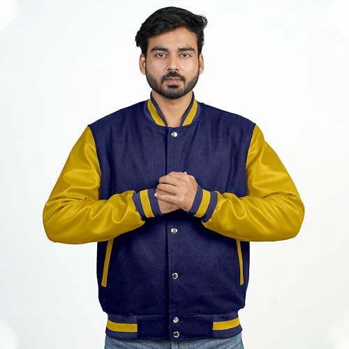 Image of Men's Fashion Varsity Jacket Causal Slim Fit Wool Letterman Baseball Bomber Jackets