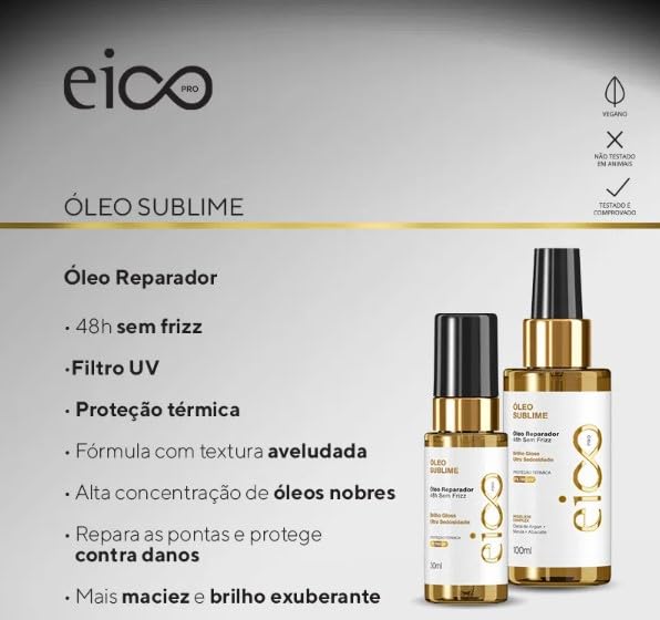 Protetor Térmico Fluído Sublime Eico-Pro 200ml e Óleo Finalizador Nutritivo Anti Frizz 30ml em promoção! Veja a oferta e mais achadinhos de Protetor Térmico 3 Hoje é o melhor dia para comprar Protetor Térmico Fluído Sublime Eico-Pro 200ml e Óleo Finalizador Nutritivo Anti Frizz 30ml com aquele preço maroto! Promoção! Aproveite a oferta! 3